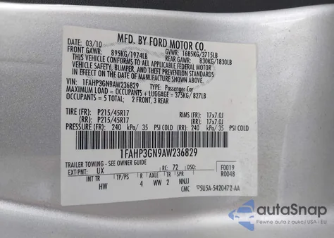 2010 Ford Focus Ses z USA, uszkodzony, nr VIN 1FAHP3GN9AW236829